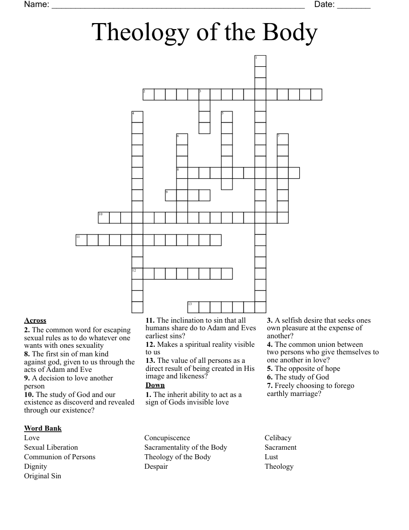 Theology of the Body Crossword
