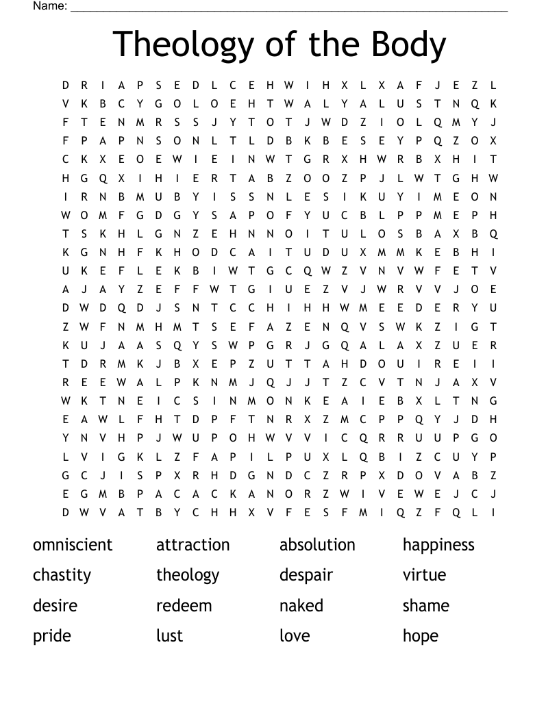 Theology of the Body Word Search
