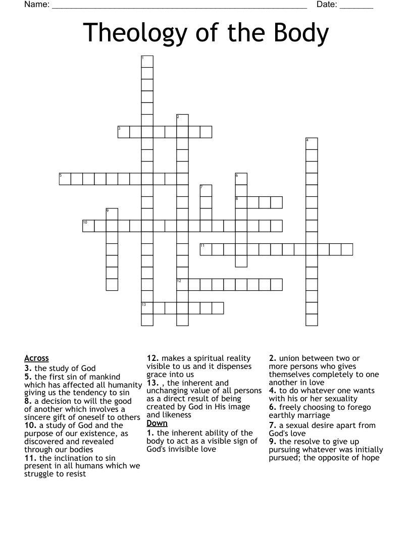 Theology of the Body Crossword
