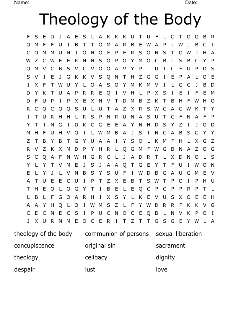 Theology of the Body Word Search