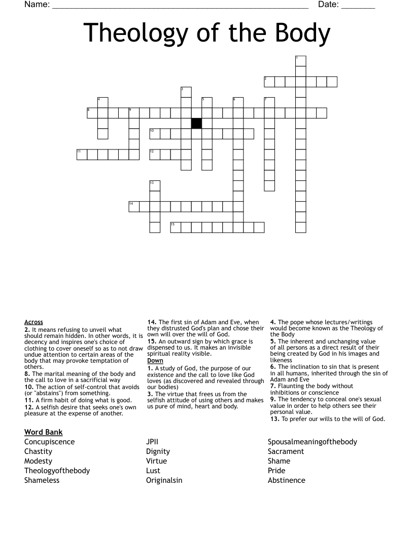 Theology of the Body Crossword