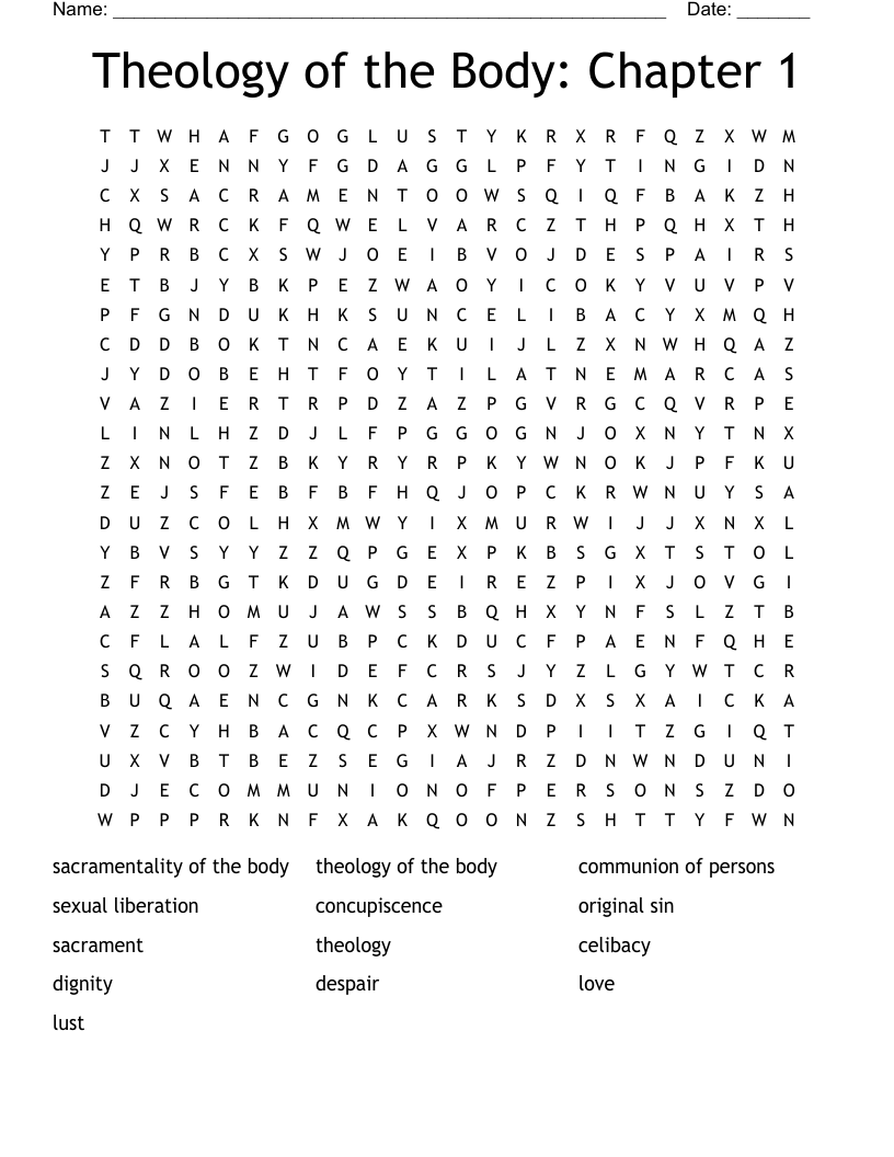 Theology of the Body: Chapter 1 Word Search