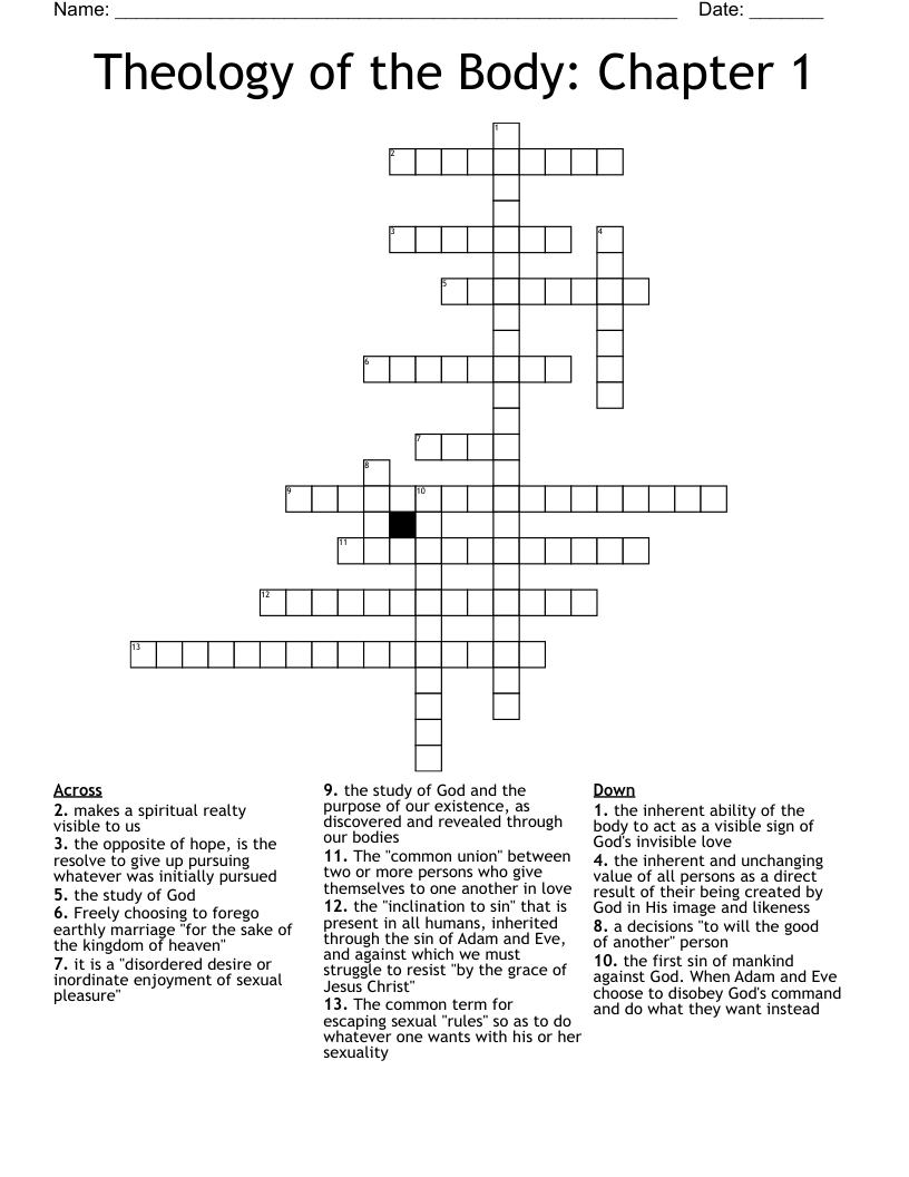 Theology of the Body: Chapter 1 Crossword