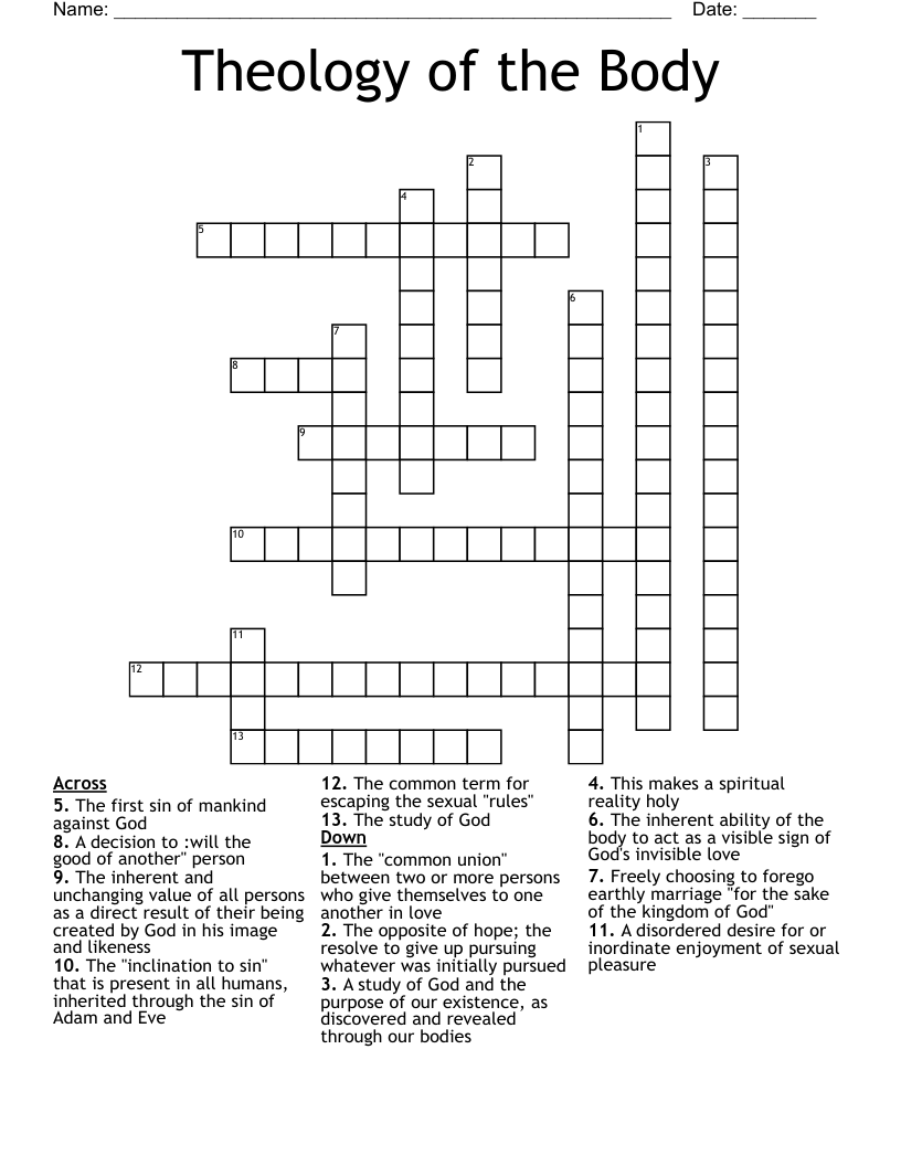 Theology of the Body  Crossword