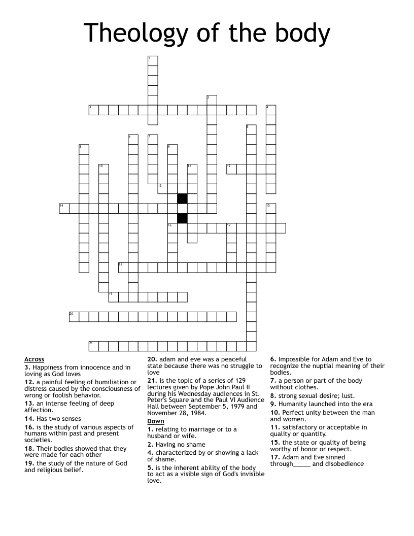 Theology of the body Crossword
