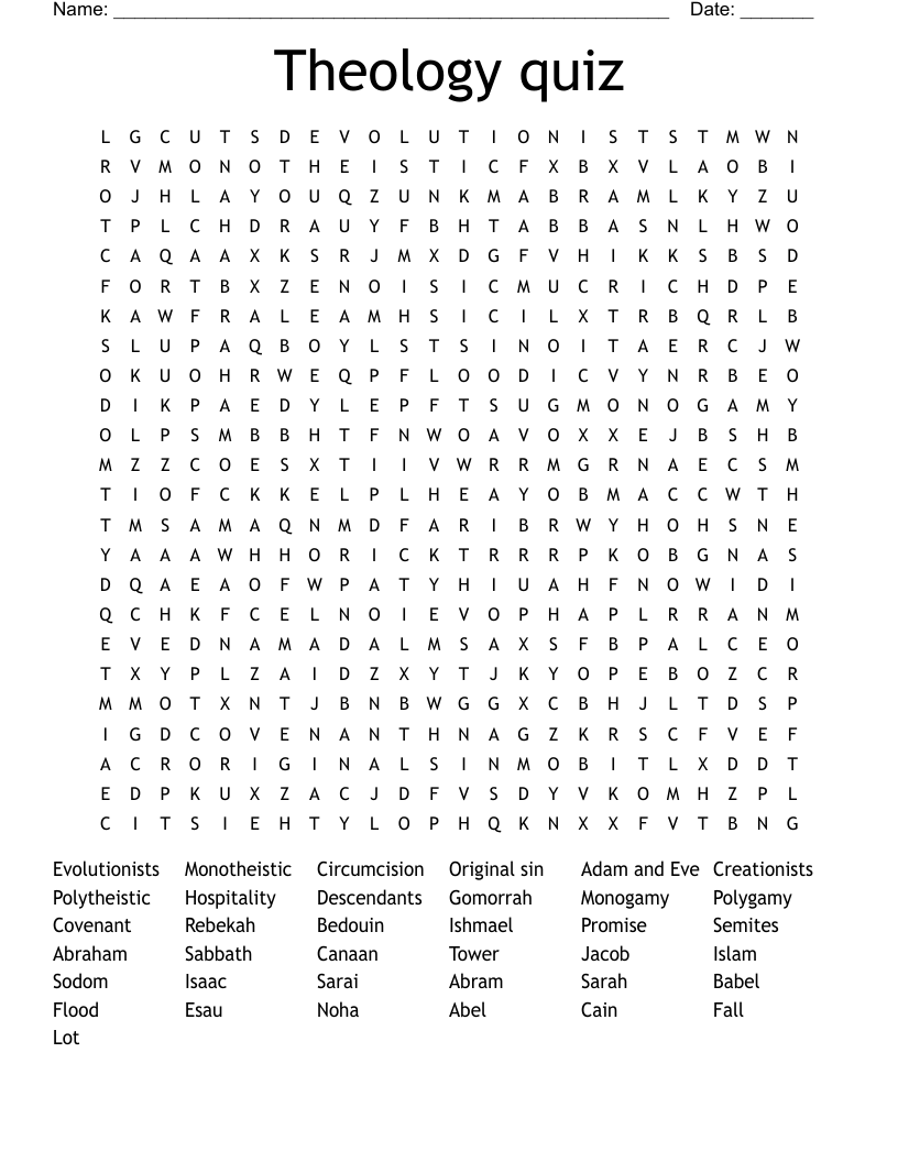 Theology quiz Word Search