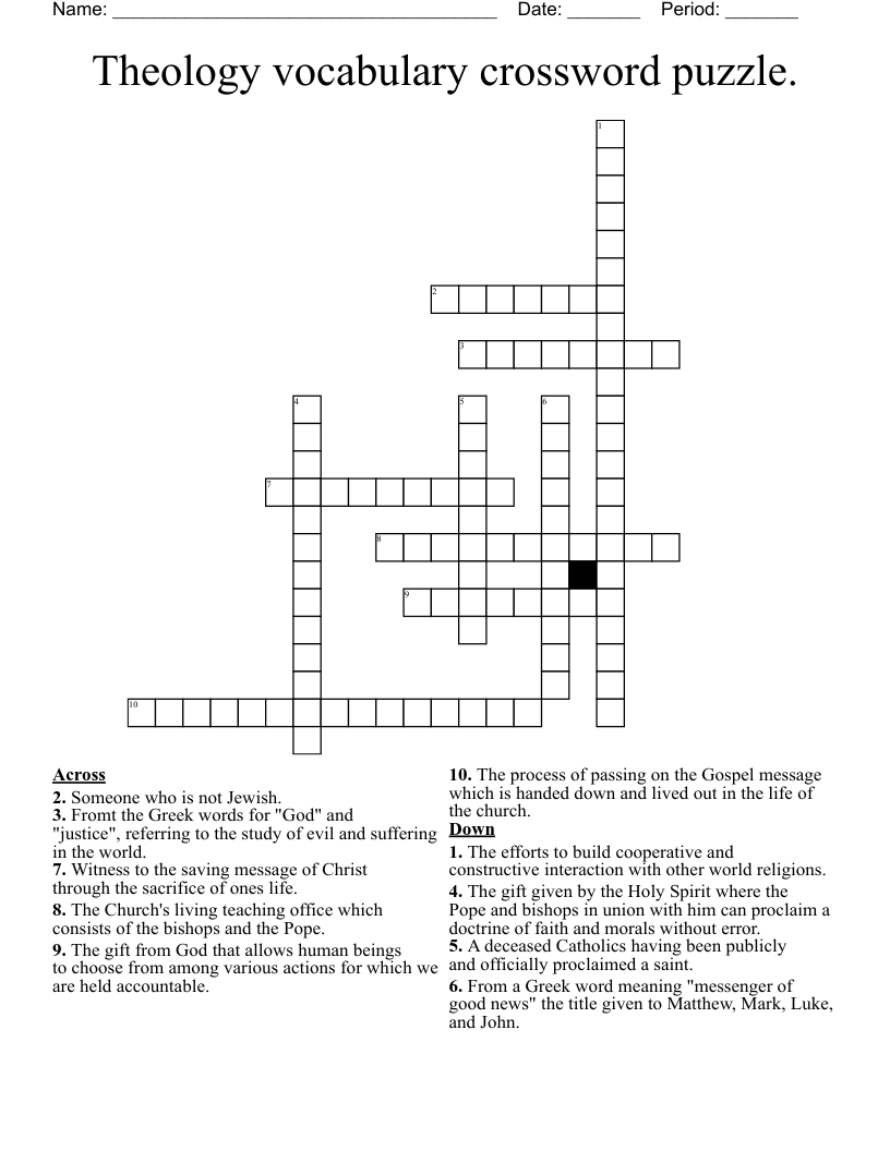 Theology vocabulary crossword puzzle.