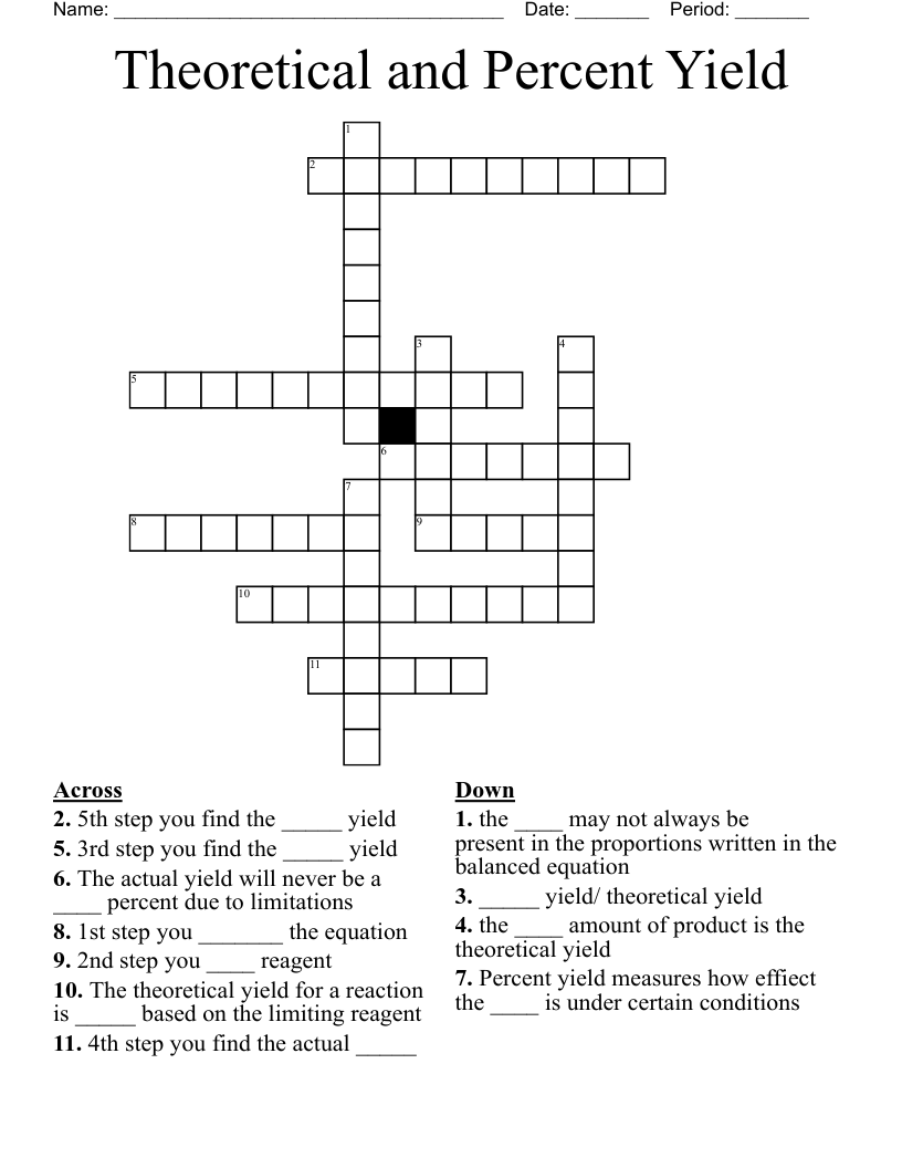 Theoretical and Percent Yield Crossword