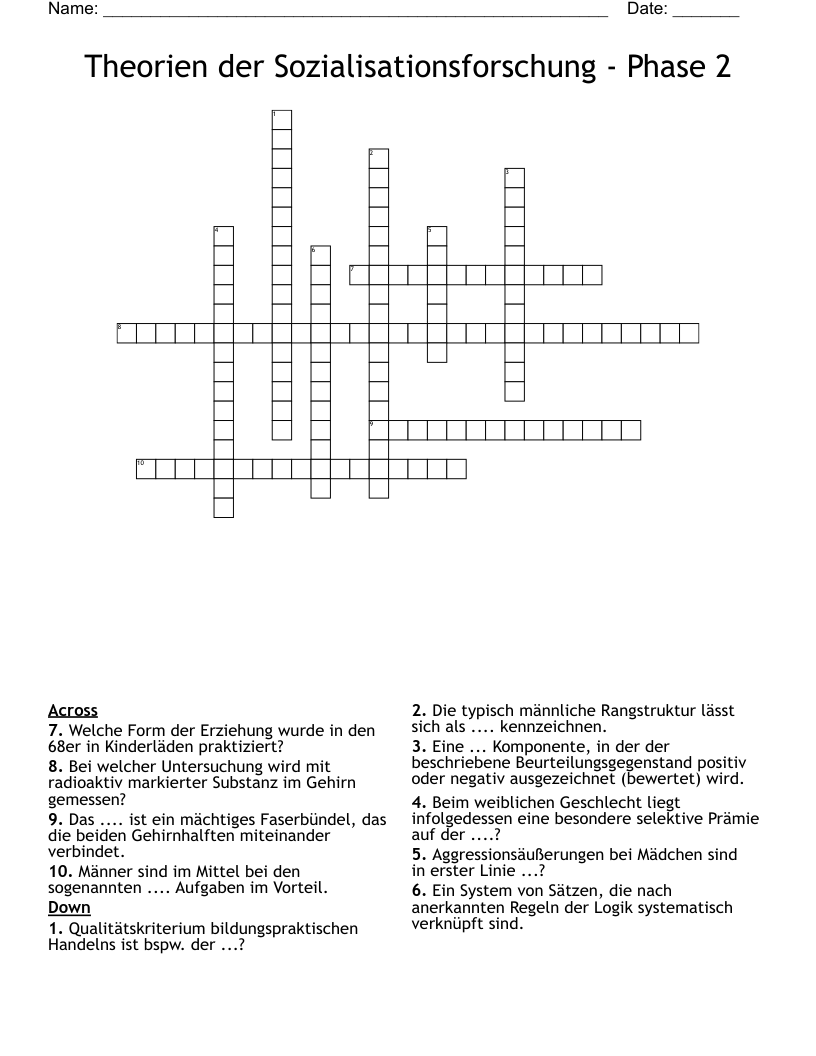 Theorien der Sozialisationsforschung - Phase 2 Crossword