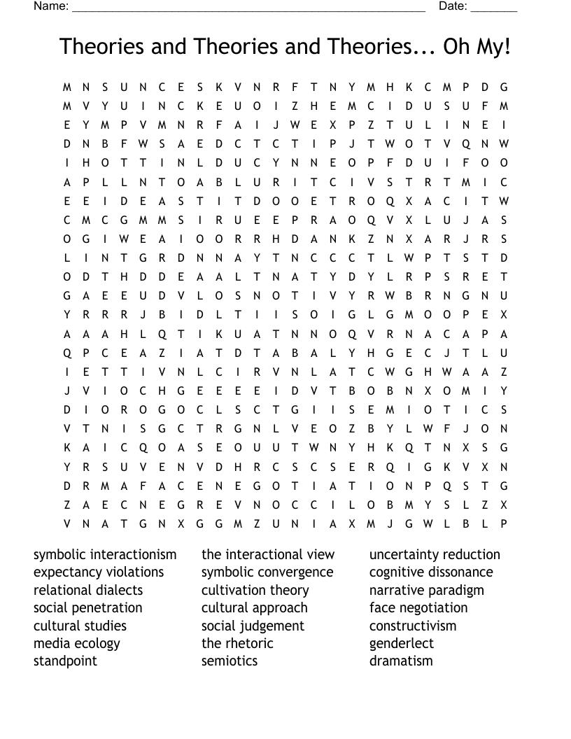 Theories and Theories and Theories... Oh My! Word Search