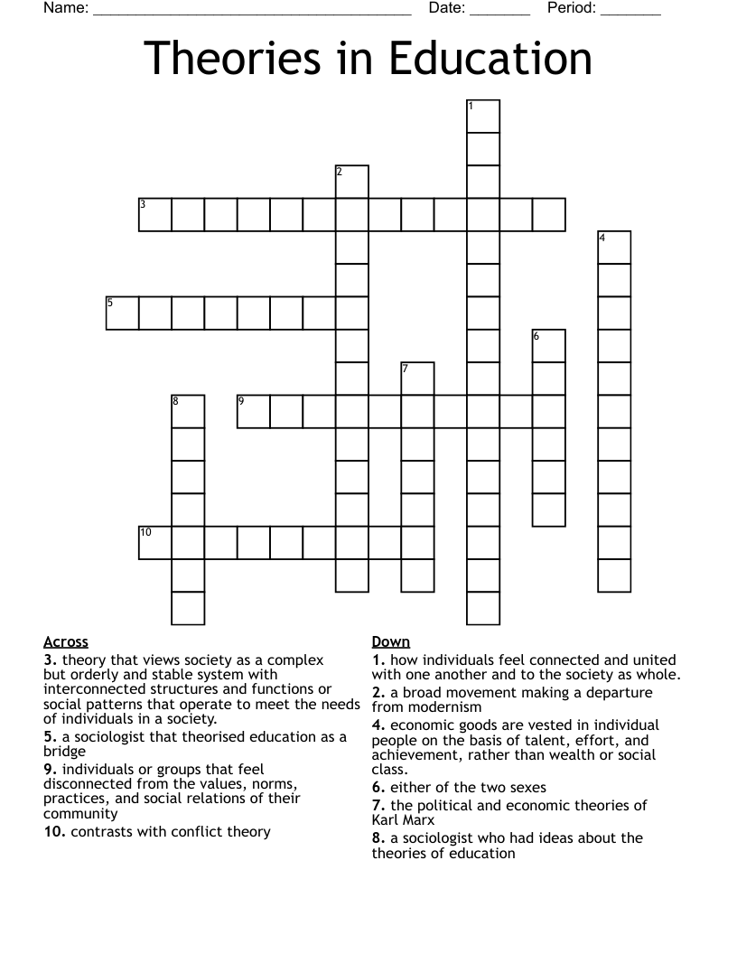 Theories in Education Crossword
