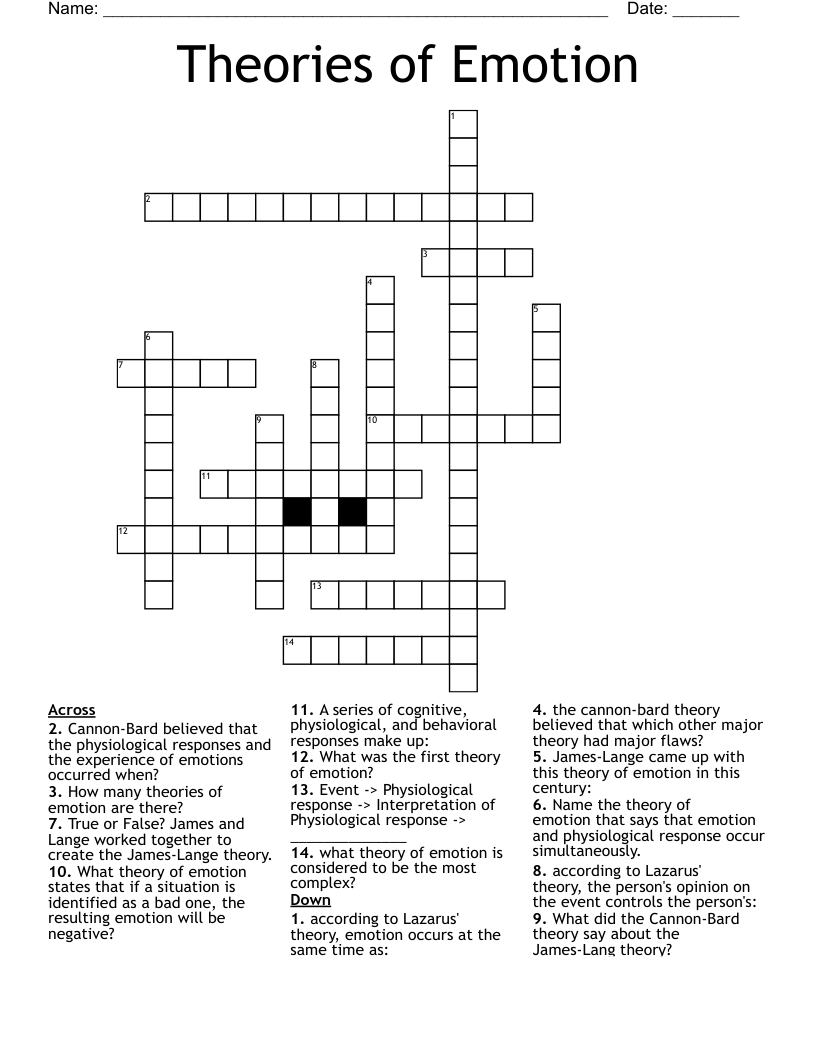 Theories of Emotion Crossword