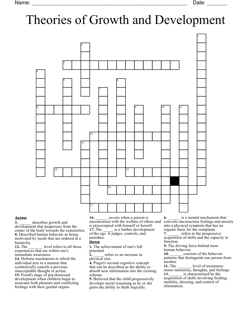 Theories of Growth and Development Crossword