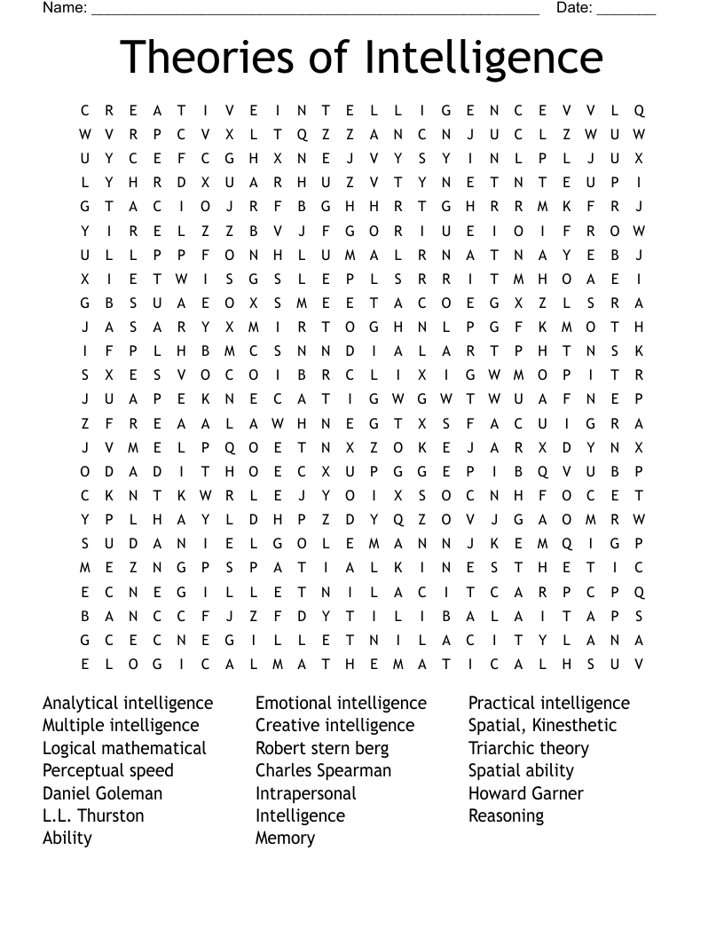 Theories of Intelligence Word Search