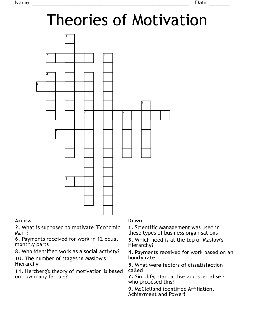 Theories of Motivation Crossword
