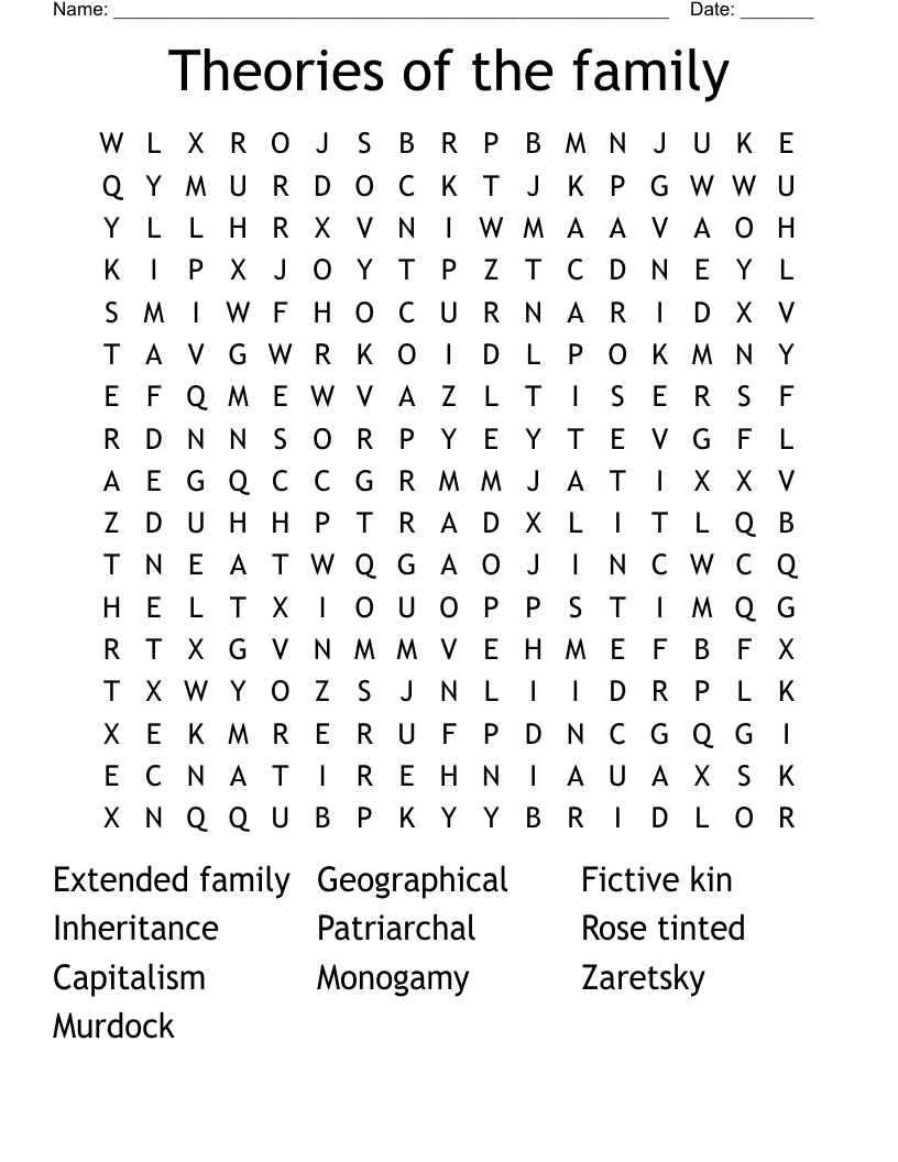 Theories of the family  Word Search