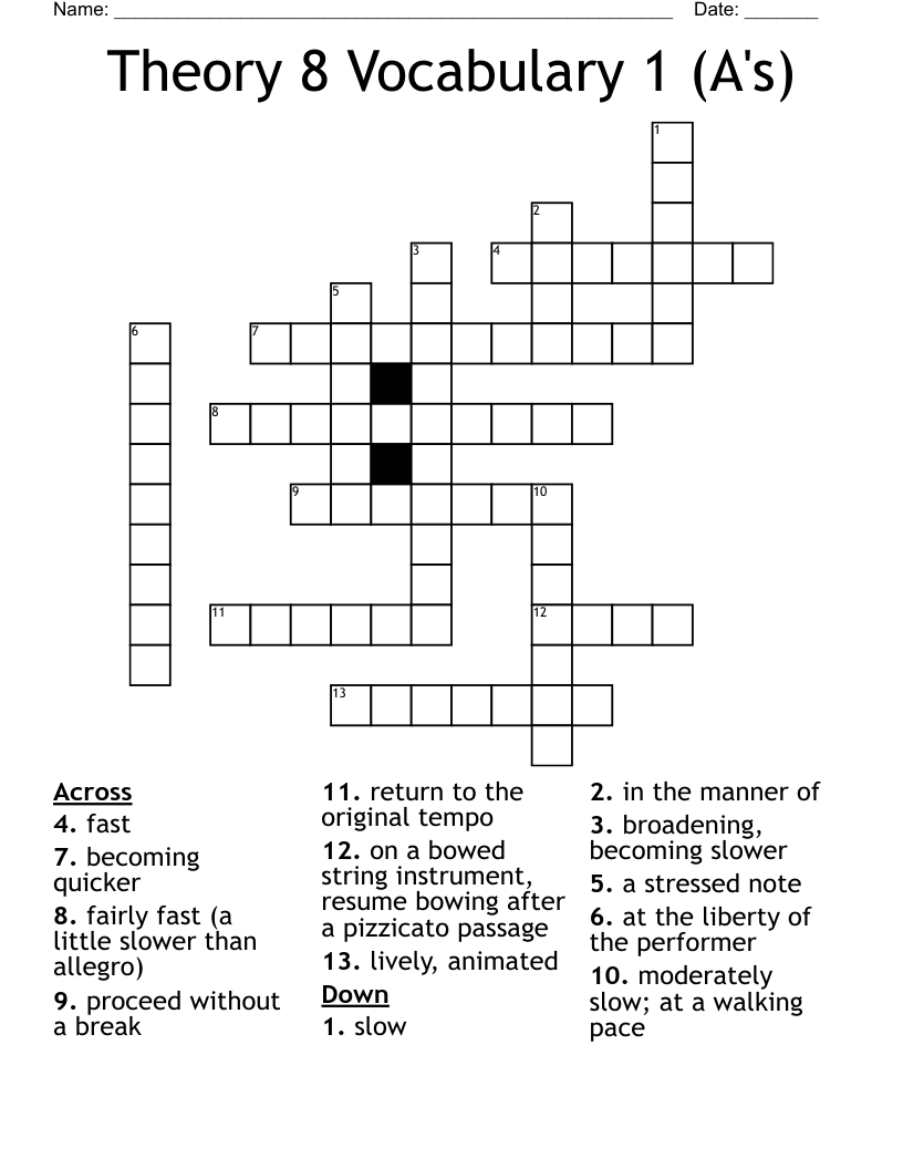 Theory 8 Vocabulary 1 (A's) Crossword