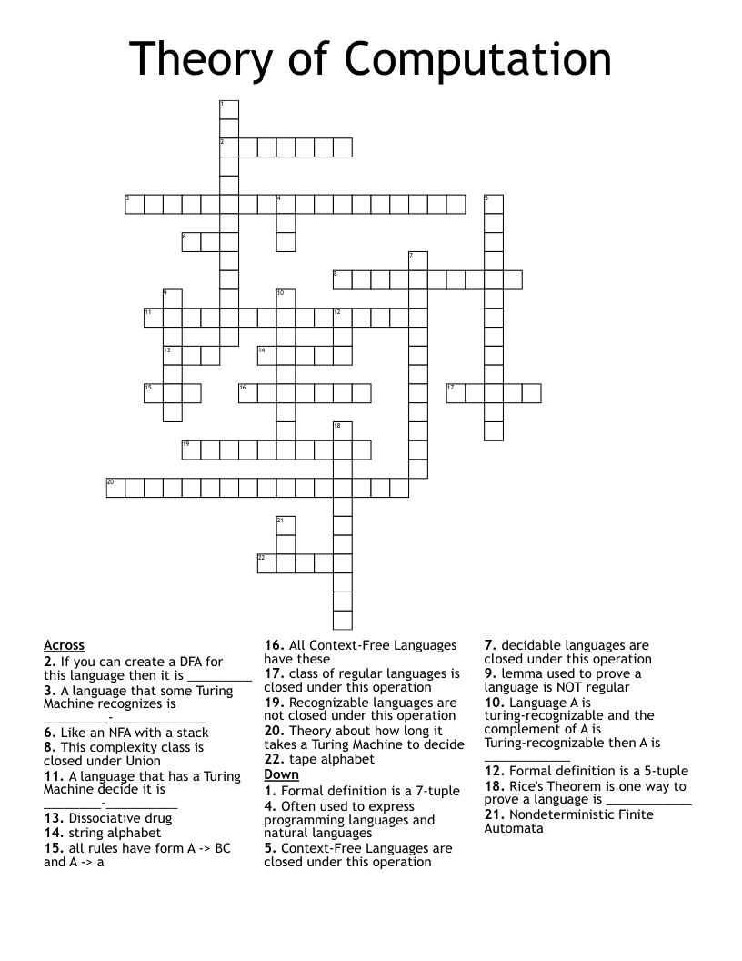 Theory of Computation Crossword