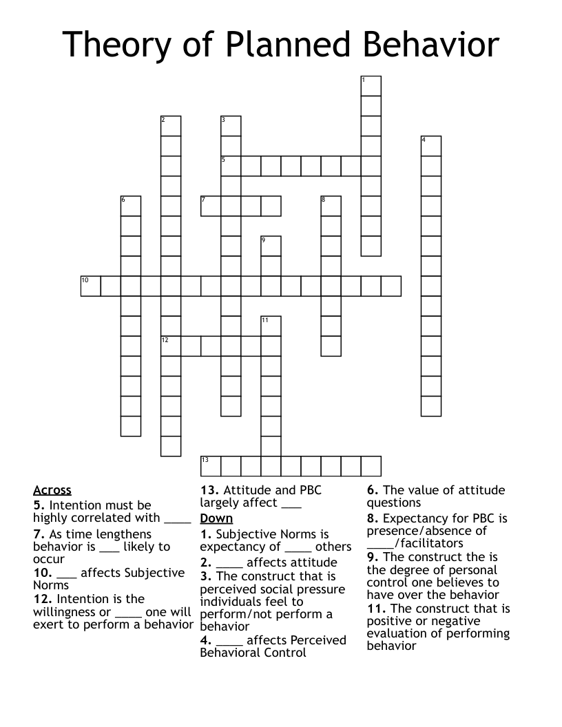 Theory of Planned Behavior Crossword