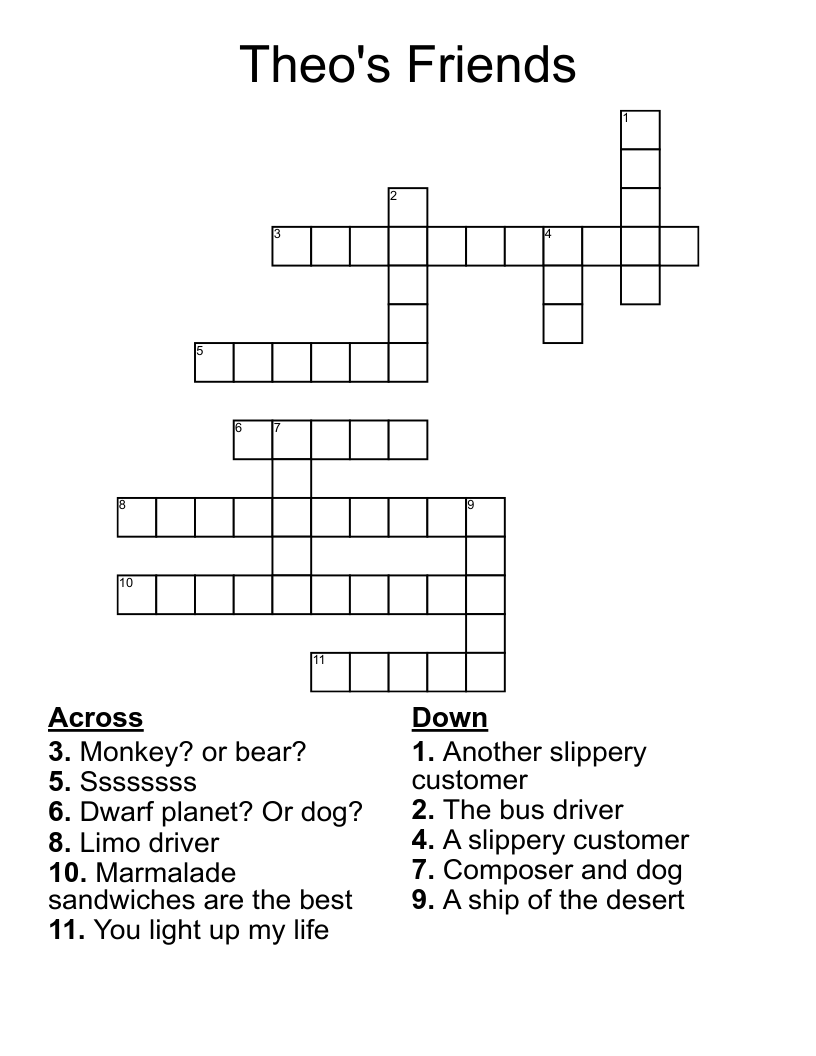 Theo's Friends Crossword