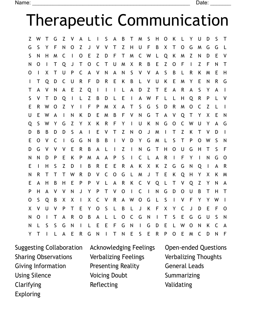 Therapeutic Communication Word Search