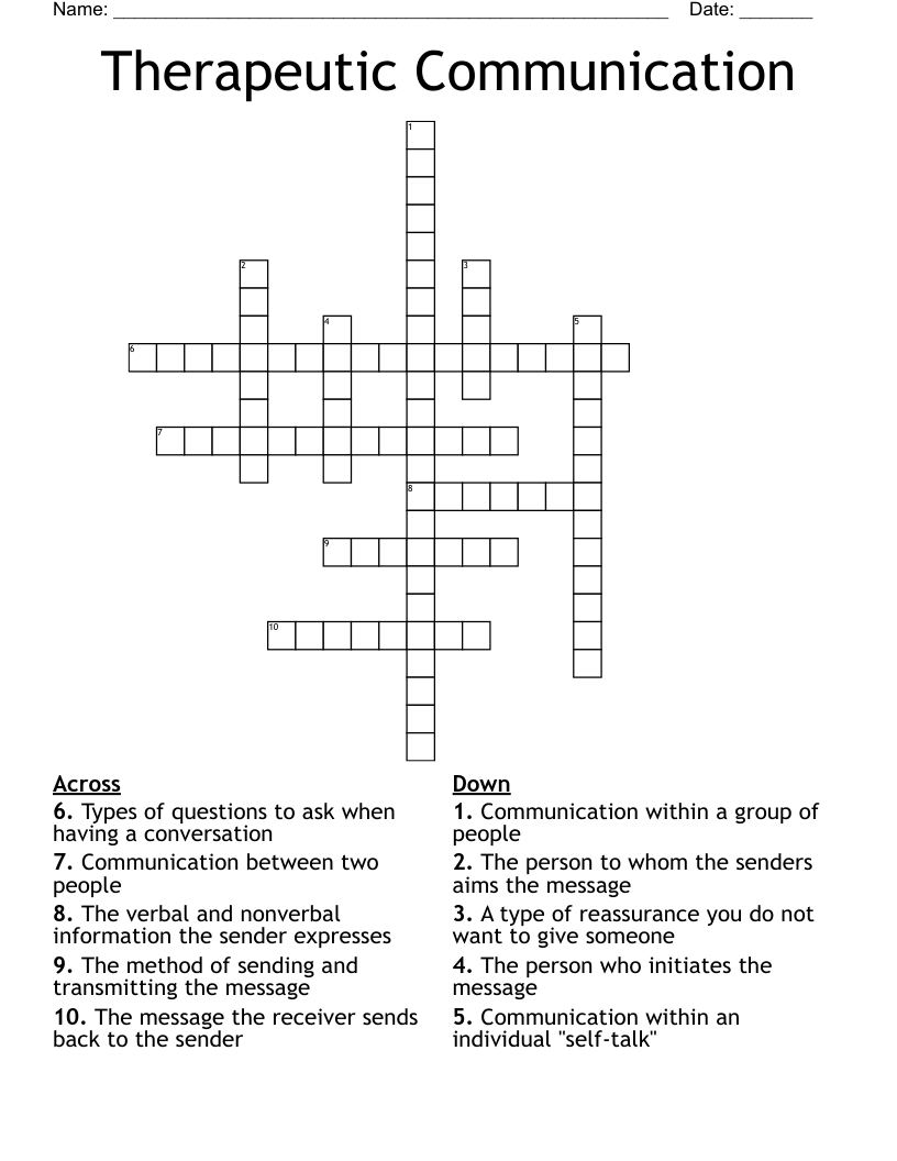 Therapeutic Communication  Crossword