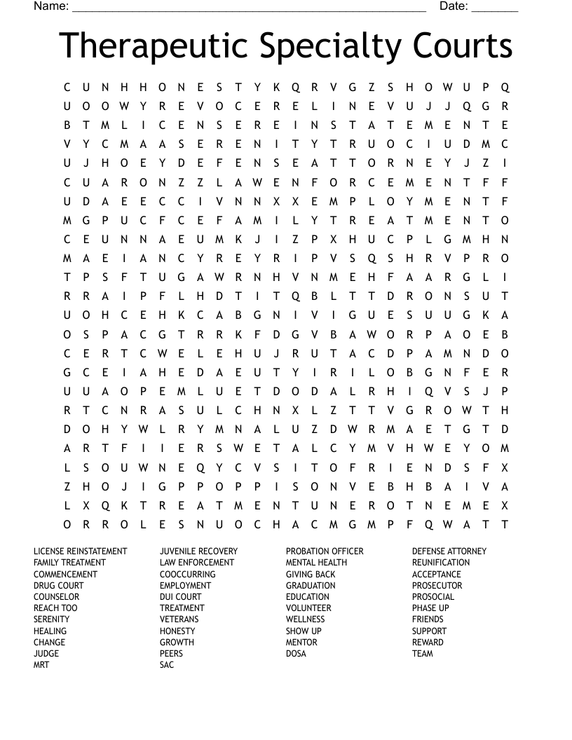 Therapeutic Specialty Courts Word Search