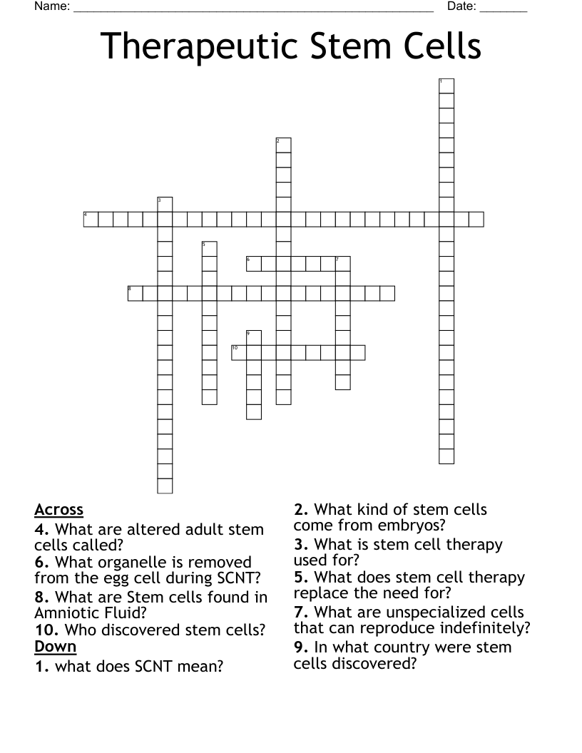 Therapeutic Stem Cells Crossword