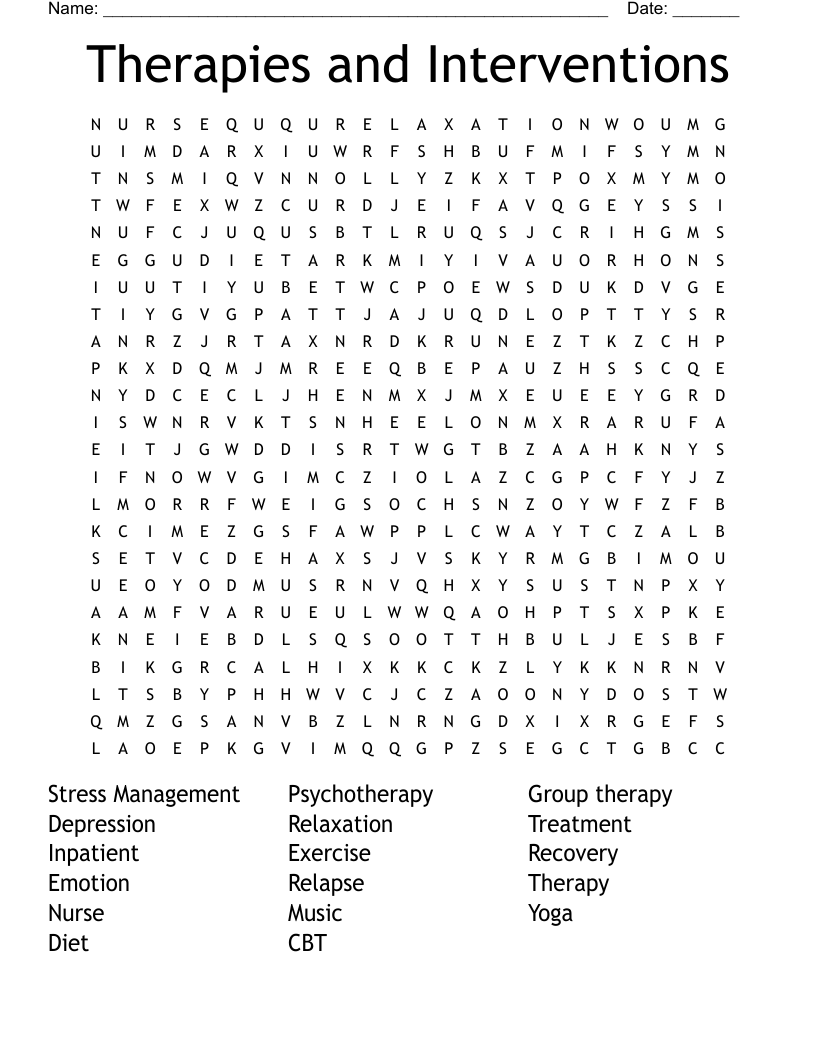 Therapies and Interventions Word Search