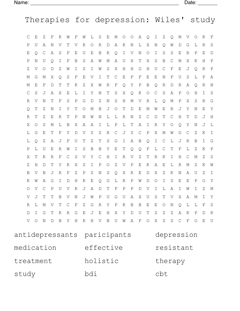 Therapies for depression: Wiles' study Word Search