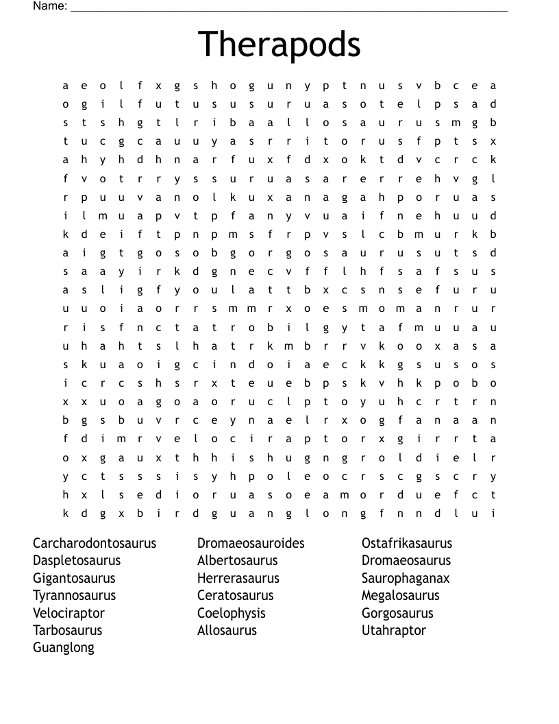 Therapods Word Search