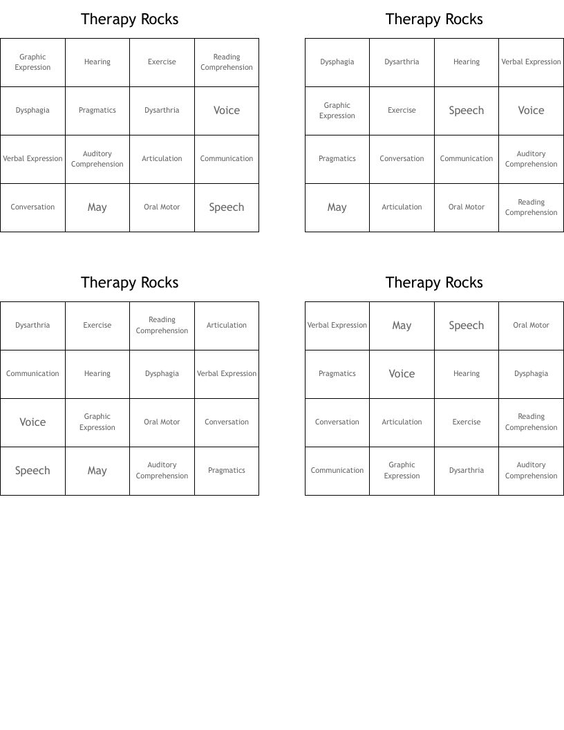Therapy Rocks Bingo Cards