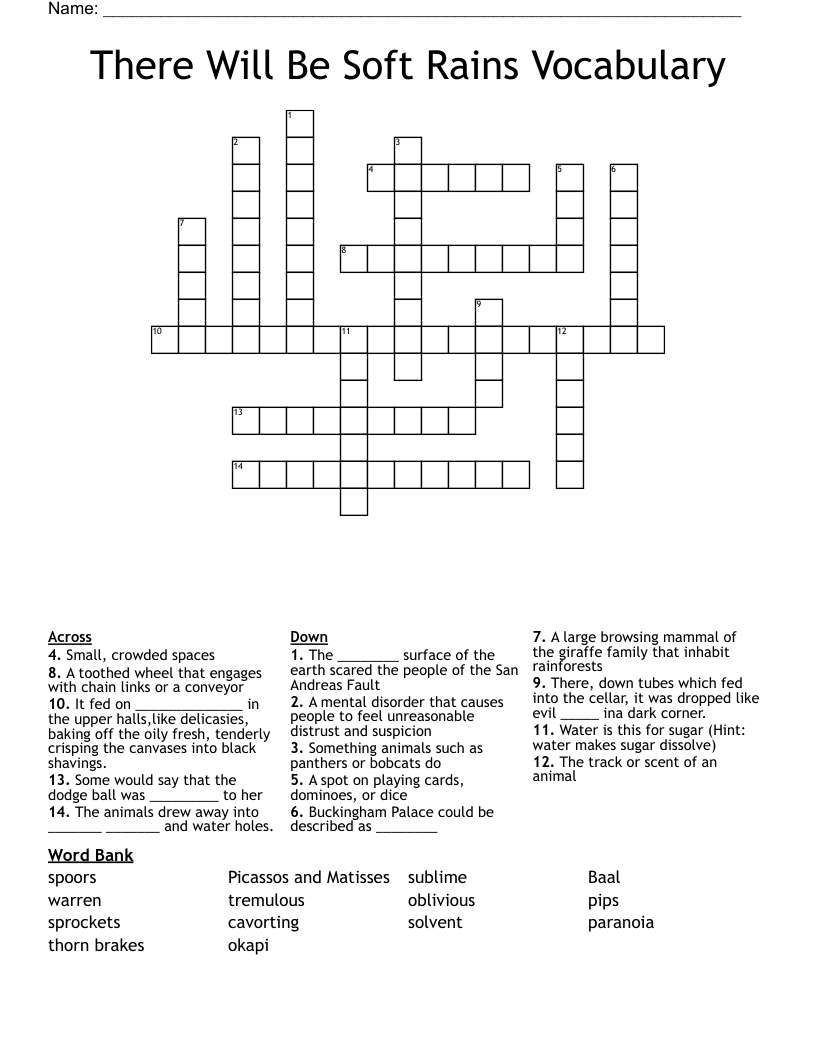 There Will Be Soft Rains Vocabulary  Crossword