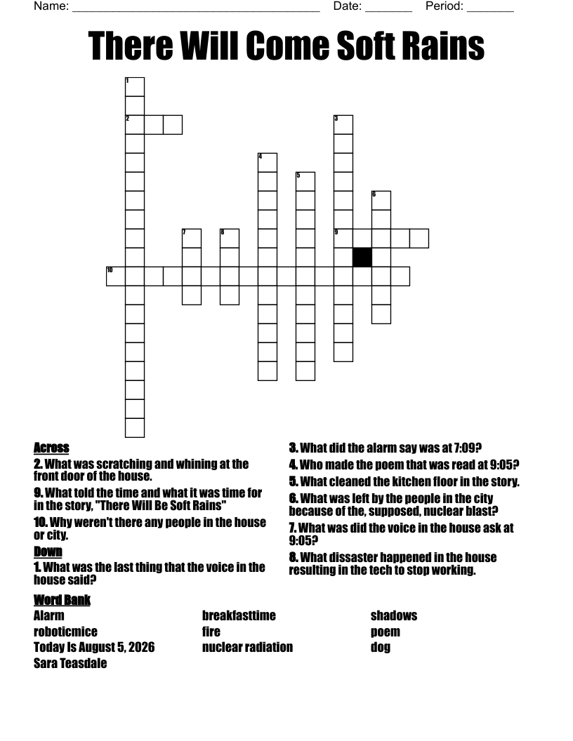 There Will Come Soft Rains Crossword