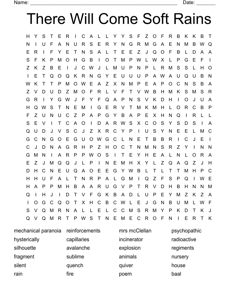 There Will Come Soft Rains Word Search