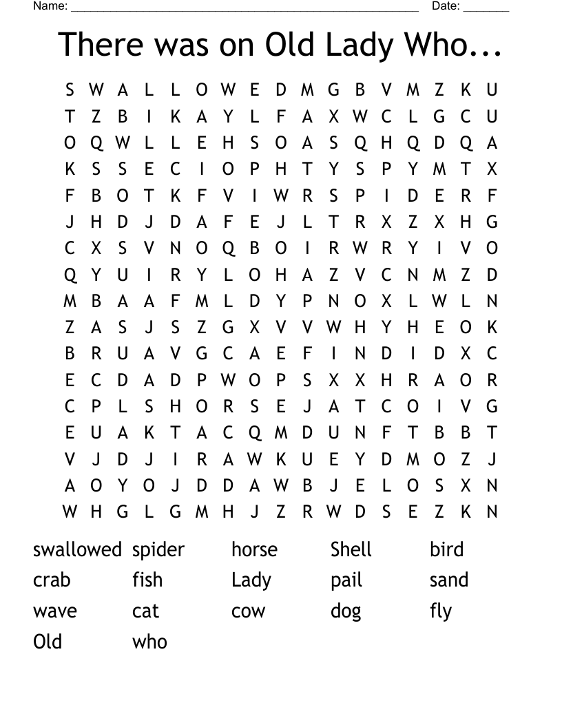 There was on Old Lady Who... Word Search
