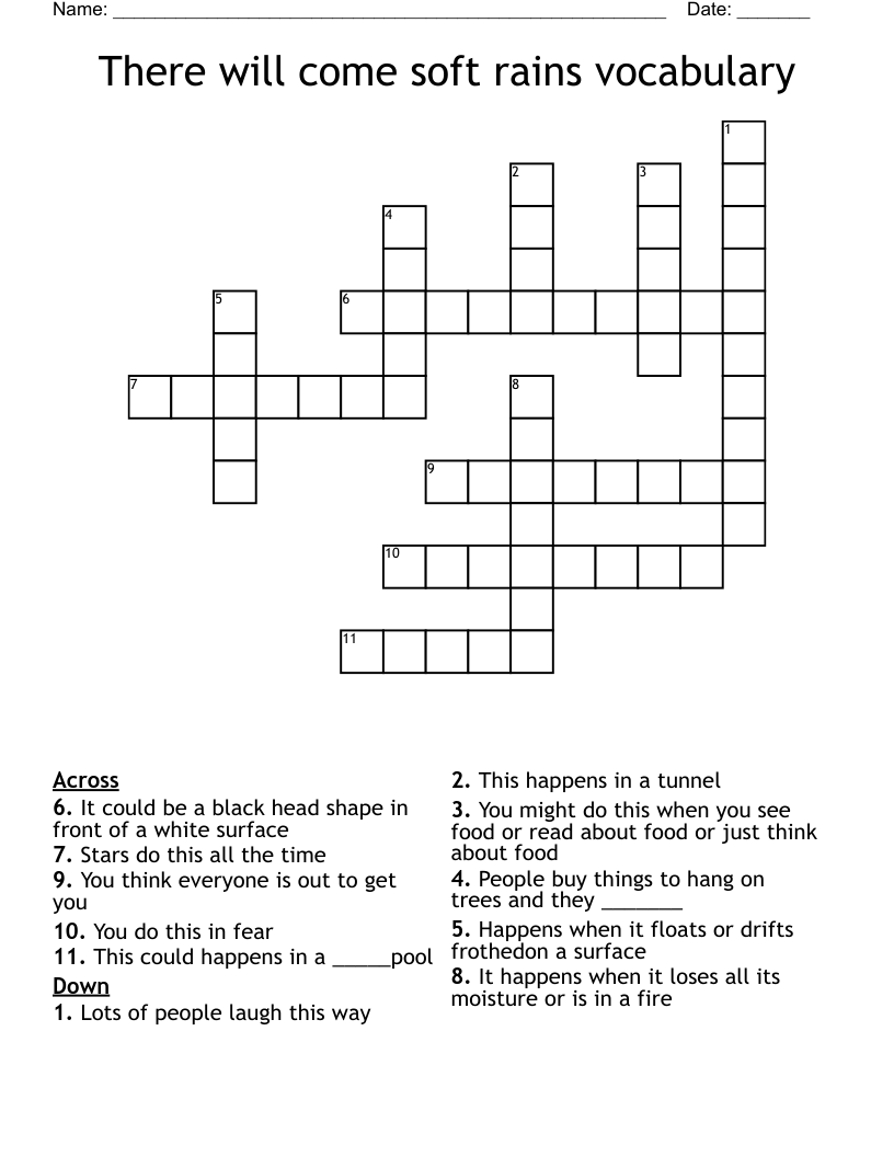 There will come soft rains vocabulary  Crossword