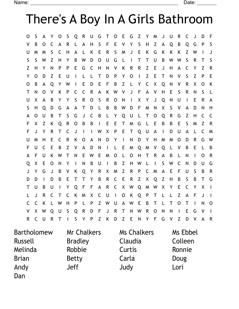 There's A Boy In A Girls Bathroom Word Search