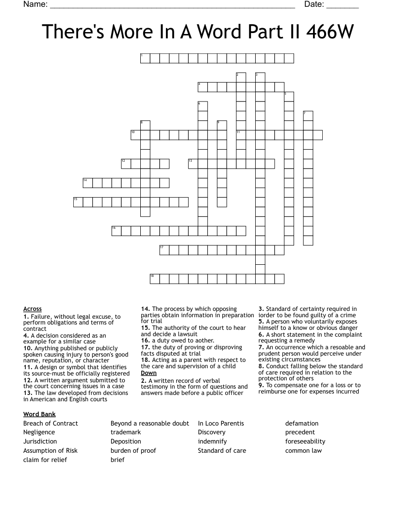 There's More In A Word Part II 466W Crossword