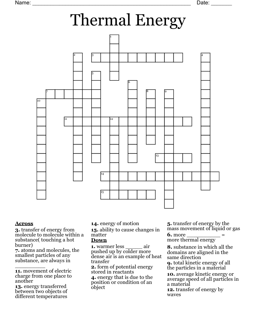 Thermal Energy Crossword