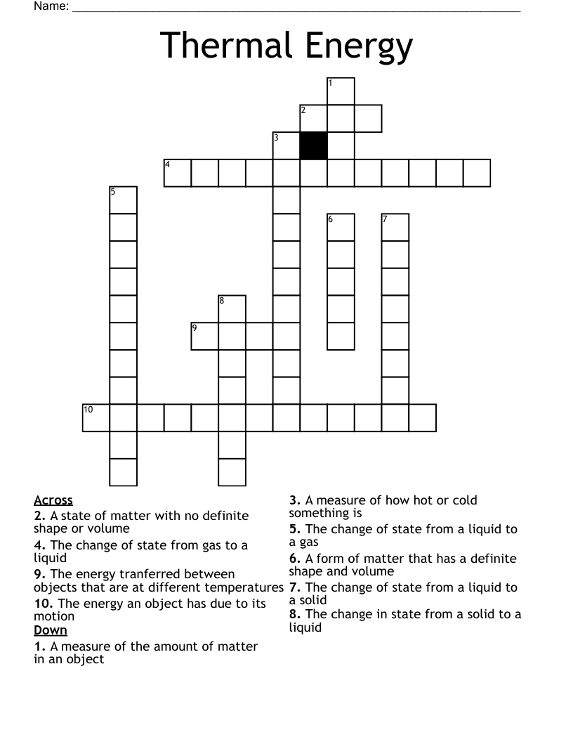 Thermal Energy Crossword