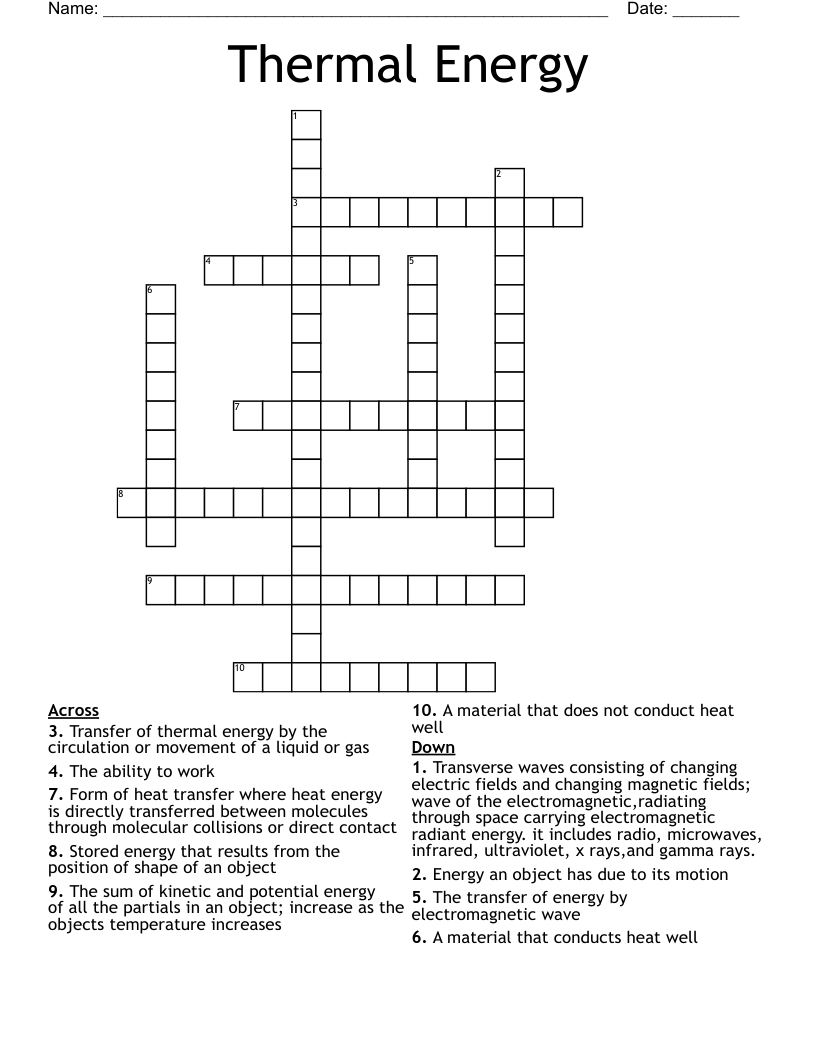 Thermal Energy Crossword
