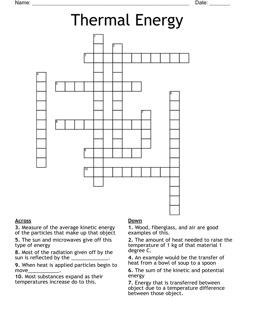 Thermal Energy Crossword