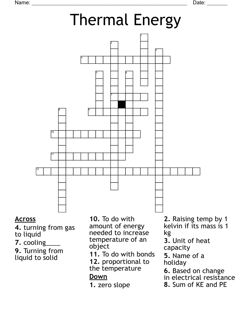 Thermal Energy Crossword