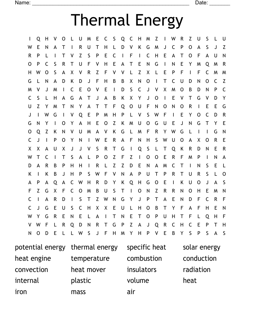 Thermal Energy Word Search