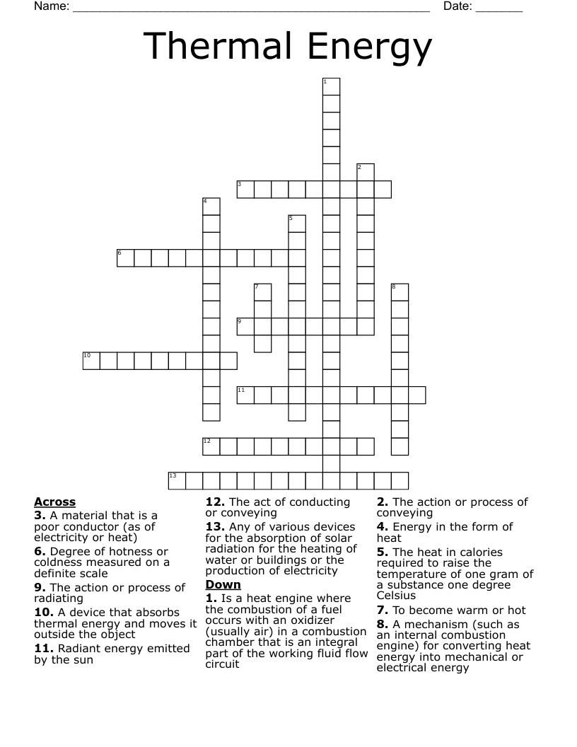 Thermal Energy Crossword
