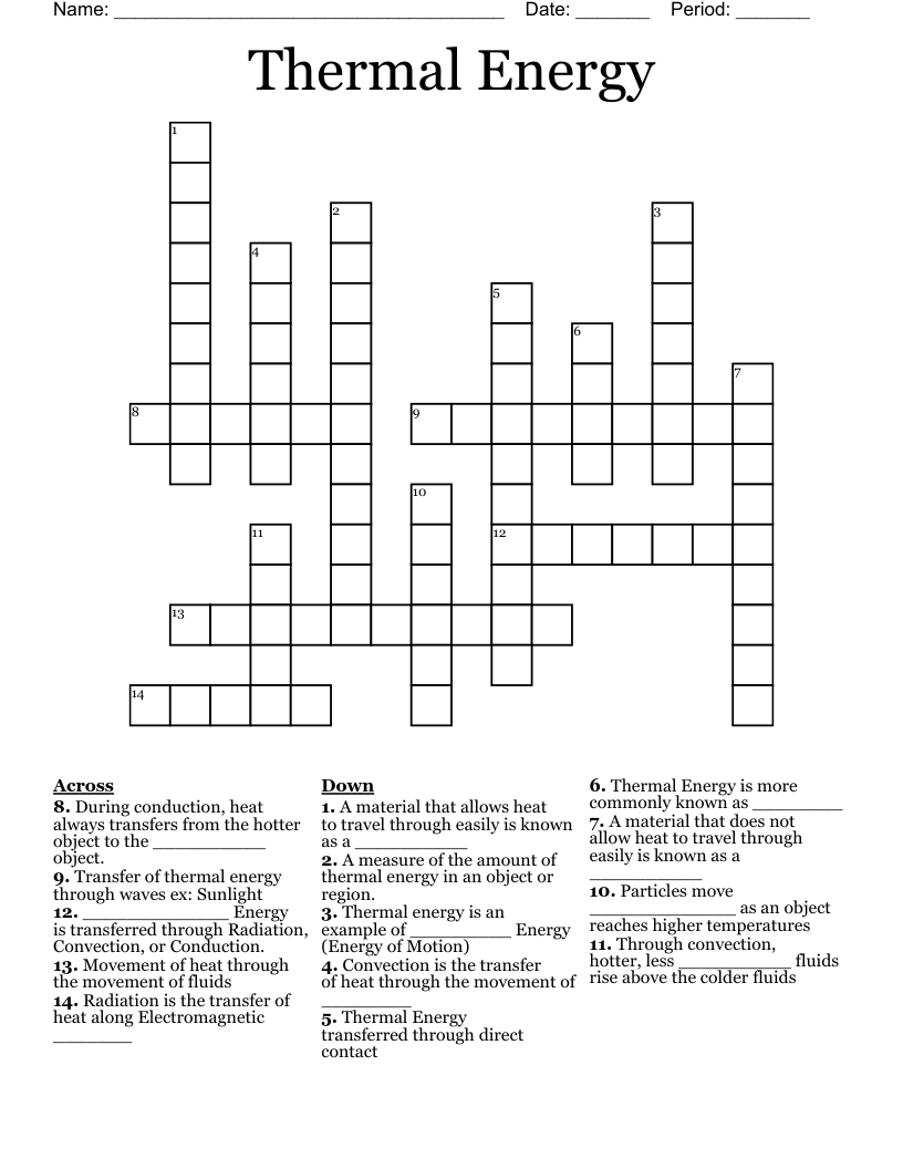 Thermal Energy Crossword