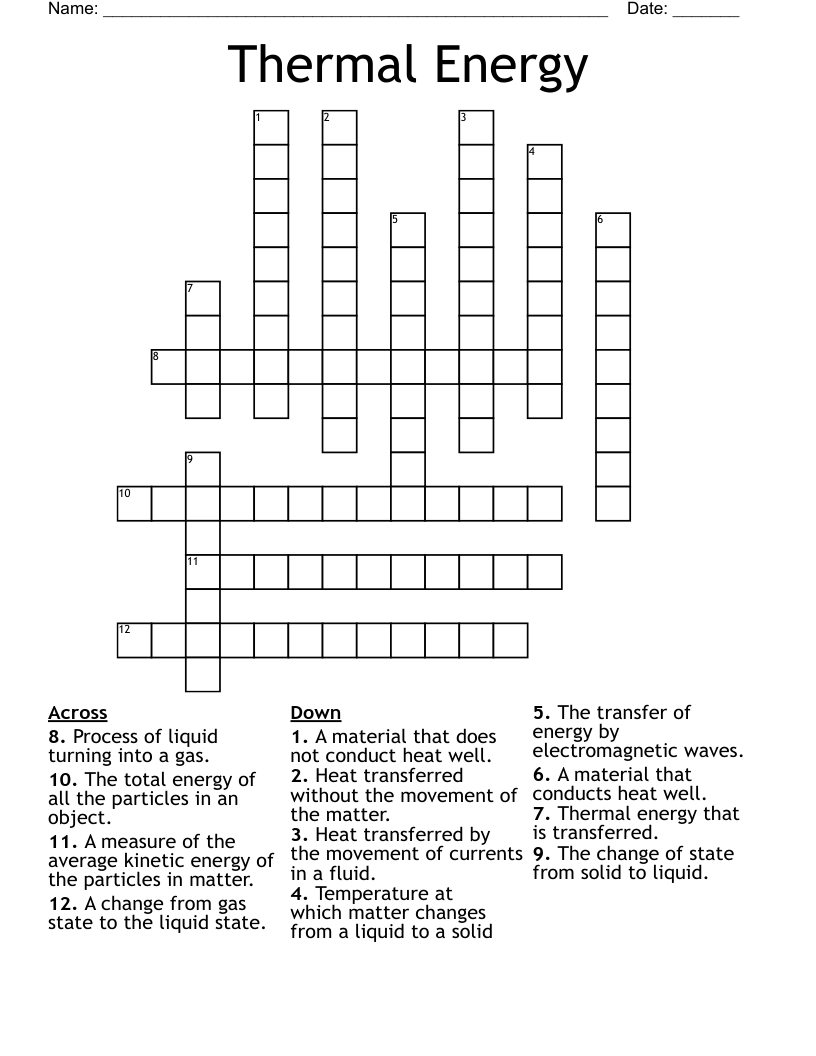 Thermal Energy Crossword