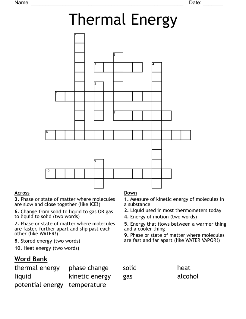 Thermal Energy Crossword