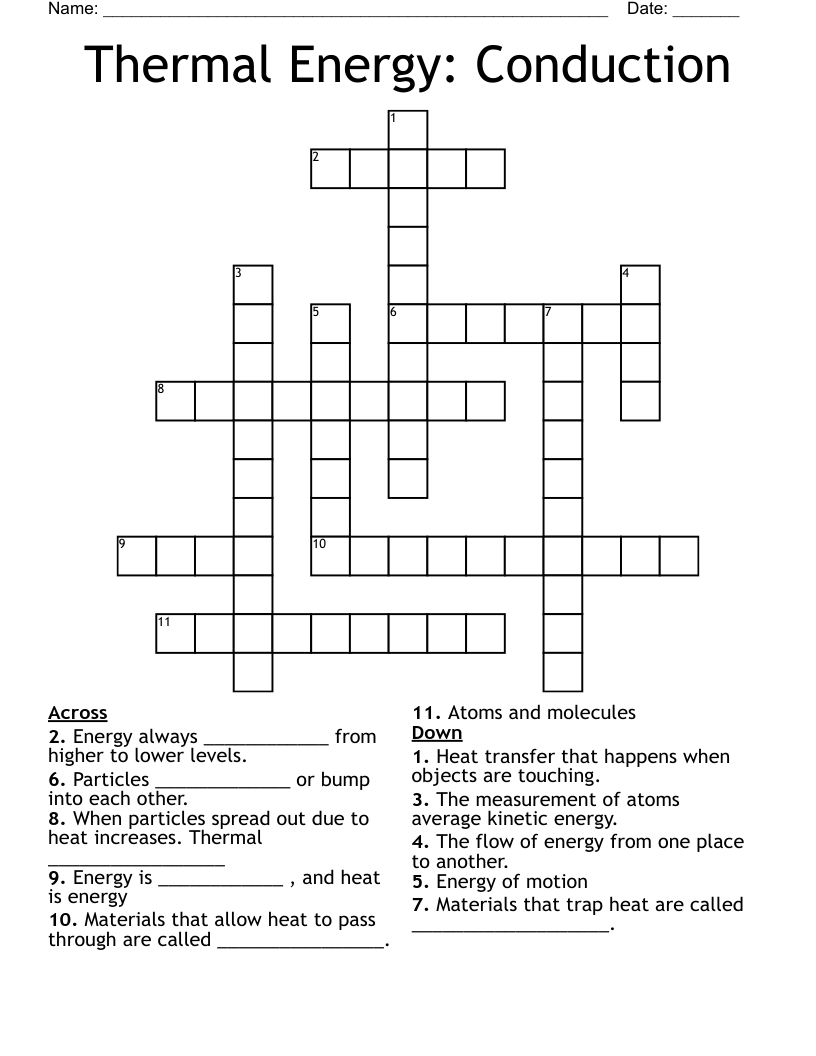 Thermal Energy: Conduction Crossword